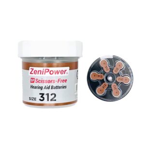 ZeniPower MF Batteries in Scissor-Free Jar, size 312 (10 cards of 6 batteries)